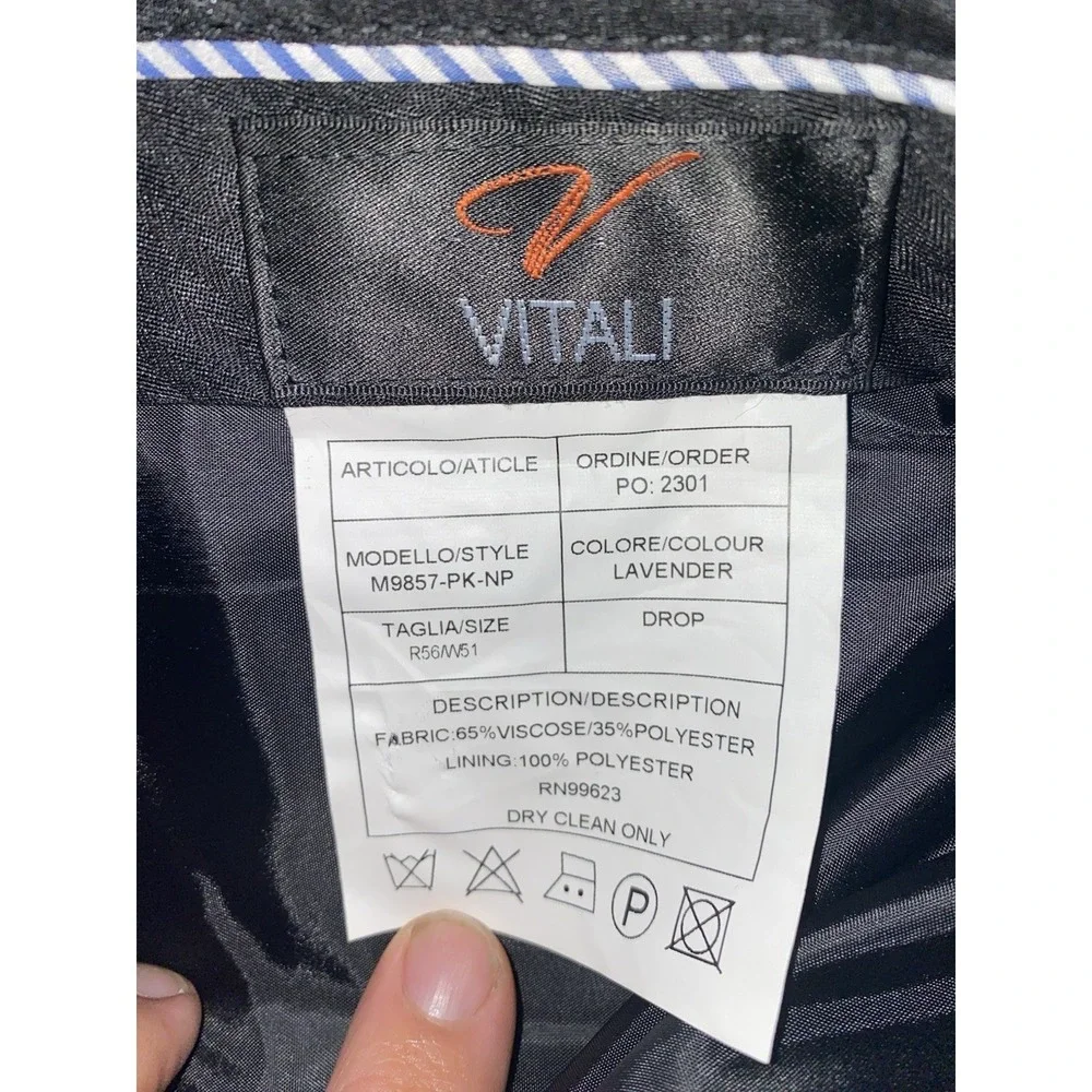 Vitali Men's 3-Piece‎ Suit Modern Fit Denim Lavender Plaid Formal 51W 56 M9857